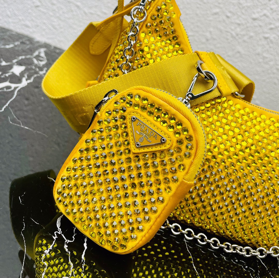 Prada Re Edition 2005 Duchess Synthetic Crystals Shoulder Bag Yellow 1BH204